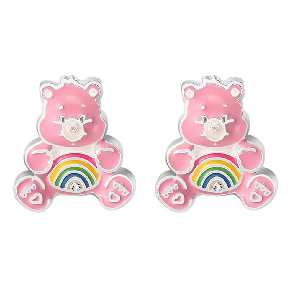 Care Bear Rainbow Fine Sterling Silver Plated Stud Earrings Gift Box NWT